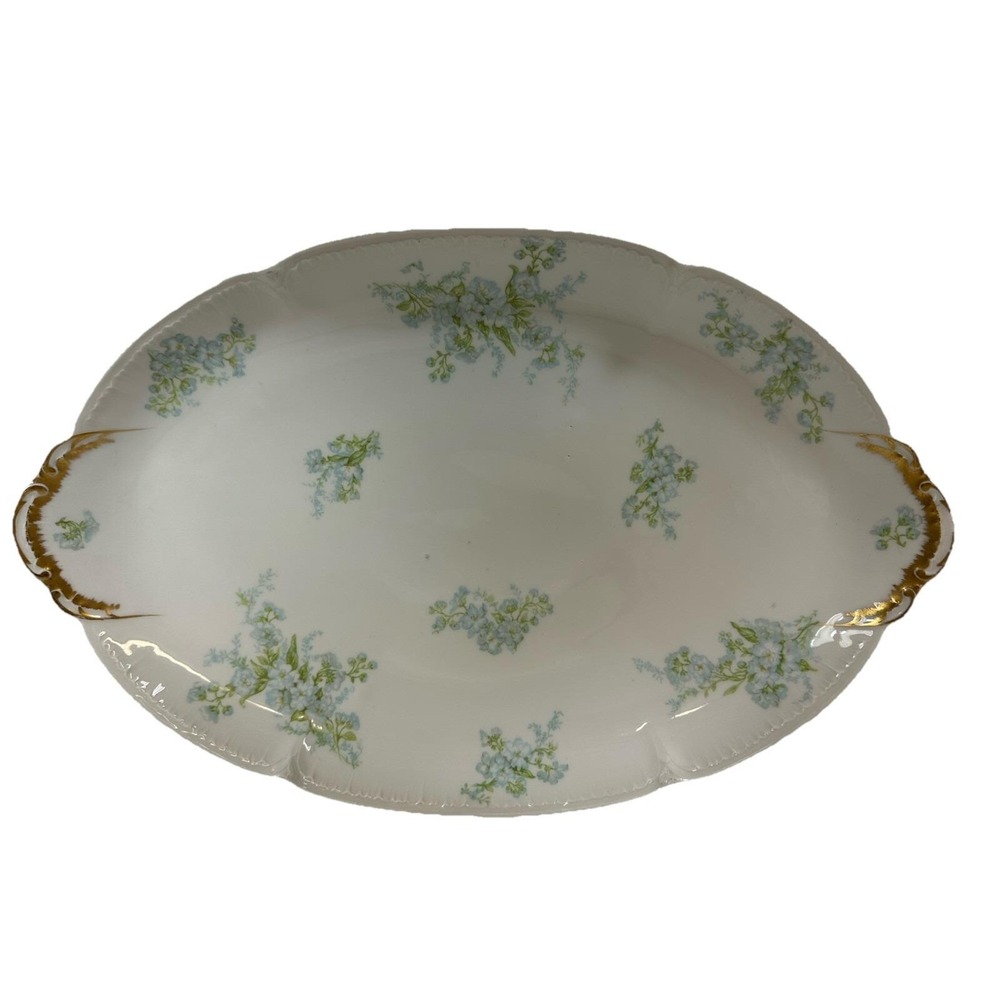 CH Field Haviland Limoges GDA France Blue Flower Oval Platter 16.5" Vtg